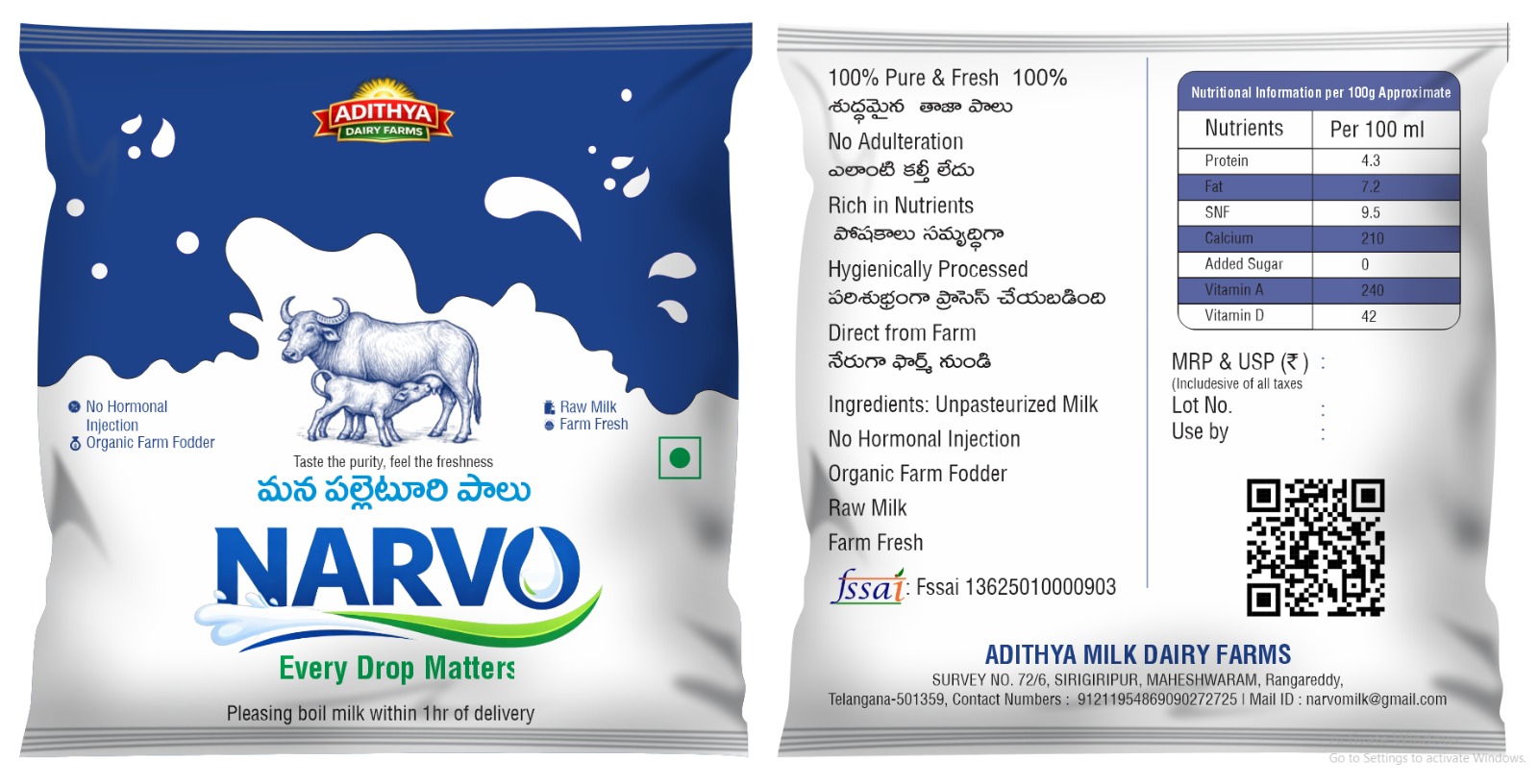 Buffalo Milk — pack back: nutrition, FSSAI & farm details